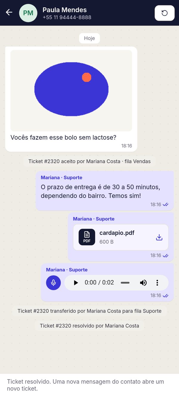Lumzo no celular, conversa aberta